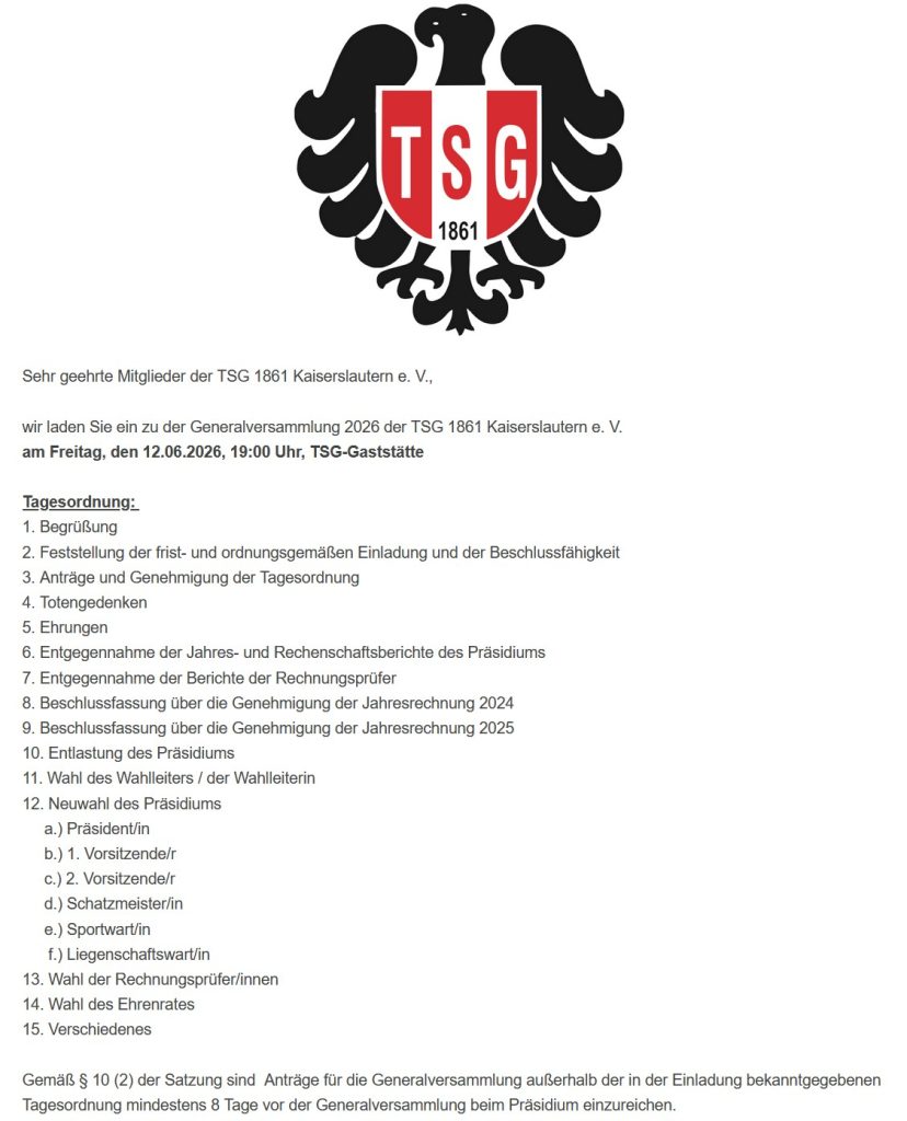 Einladung Generalversammlung